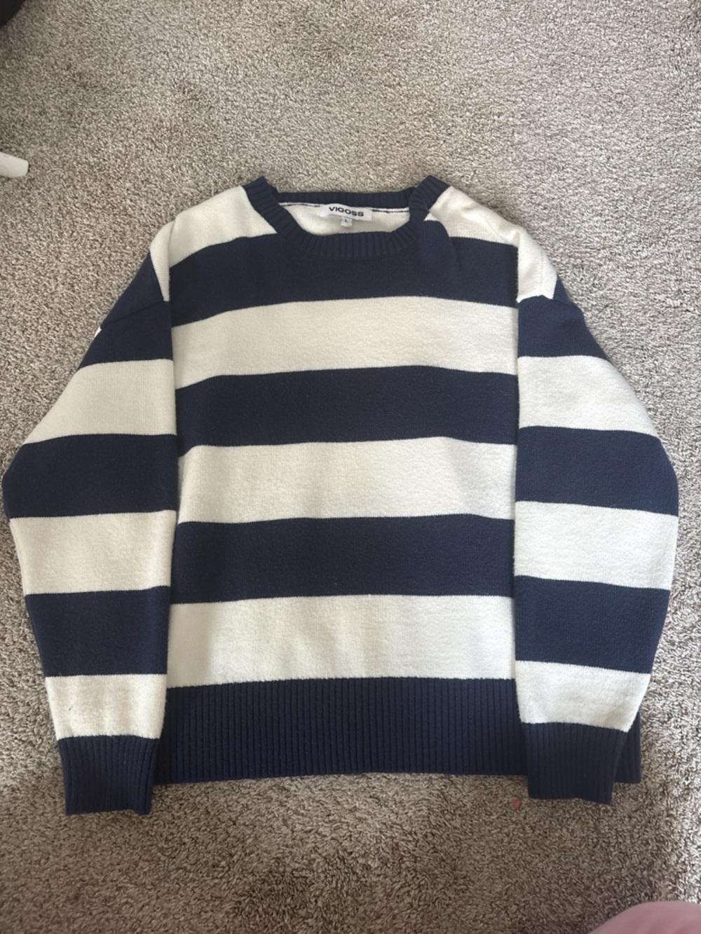 Vigoss Navy and White Striped Crewneck
